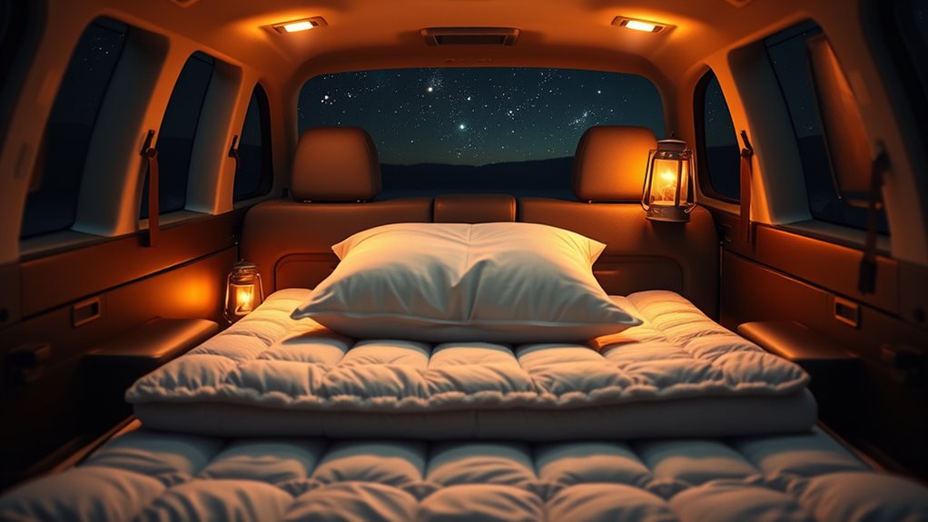 comfortable van sleeping setup
