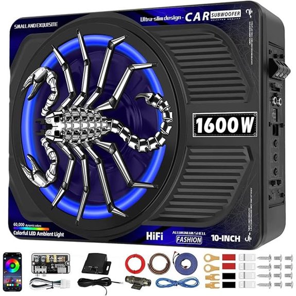 Upgraded 1600W Slim Car Subwoofer & Amp Package