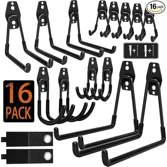 Steel Garage Hooks 16-Pack for Bikes and Tools