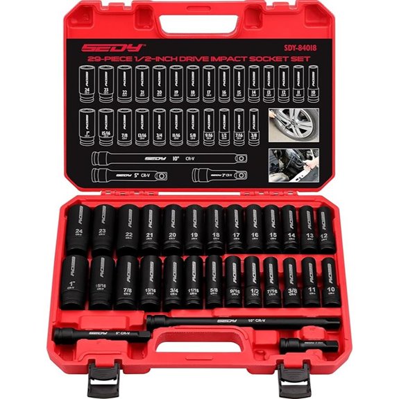 29-Piece 1/2 Drive Impact Socket Set with Extensions