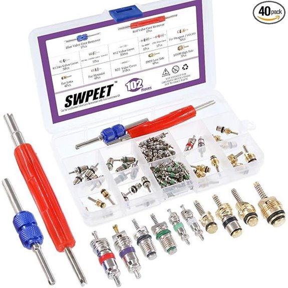 Swpeet 40Pcs A/C Valve Core Kit with Remover