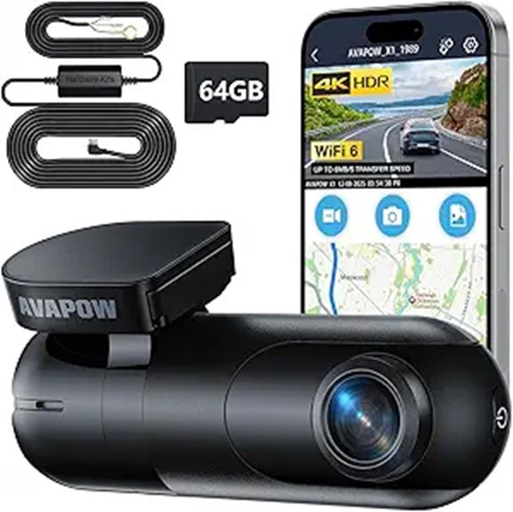 AVAPOW 4K Dash Cam with Hardwire Kit & 64GB Card