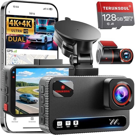 4K+4K Dash Cam with 128GB GPS WiFi 170