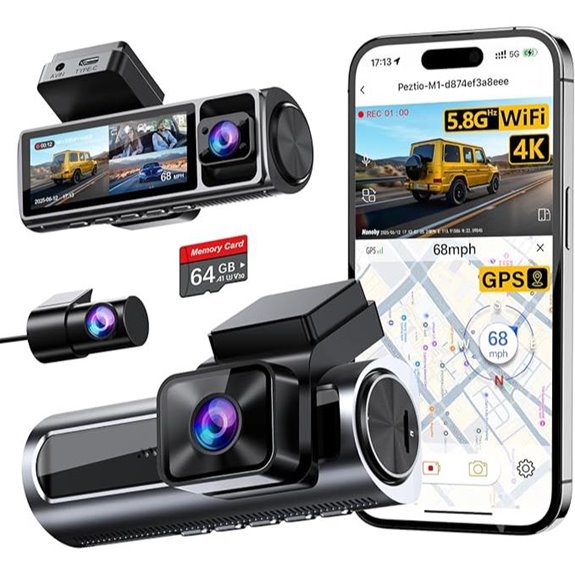 4K 3-Channel Dash Cam with WiFi GPS 64GB Included