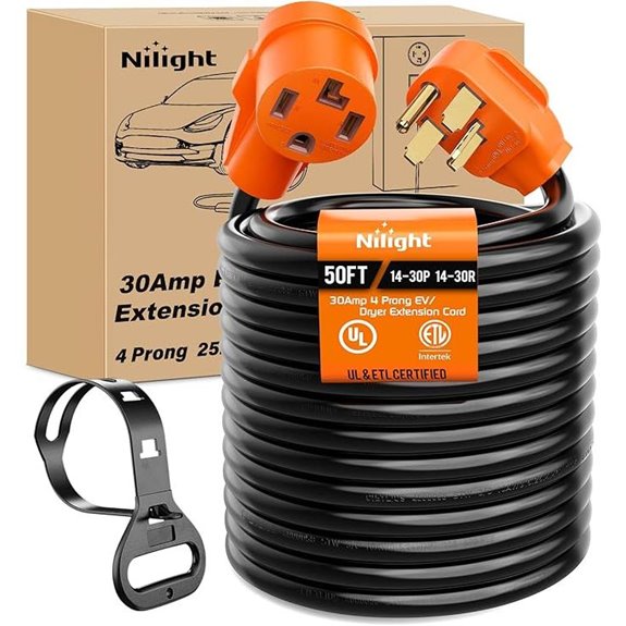 Nilight 50FT EV Dryer Extension Cord 4 Prong 30A