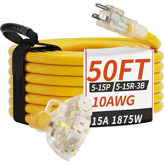 50 FT 10 Gauge Outdoor Extension Cord with Outlets