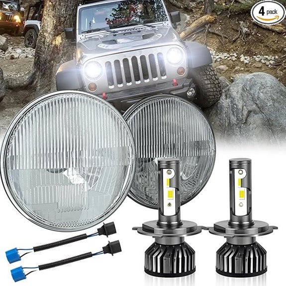 7-inch H6024 Round Headlight Kit with LED Bulbs (4 Pack)