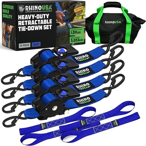 Rhino USA 4-Pack Retractable Ratchet Straps (Blue)