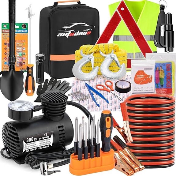 AUTODECO Car Emergency Kit with Jumper Cables & Inflator