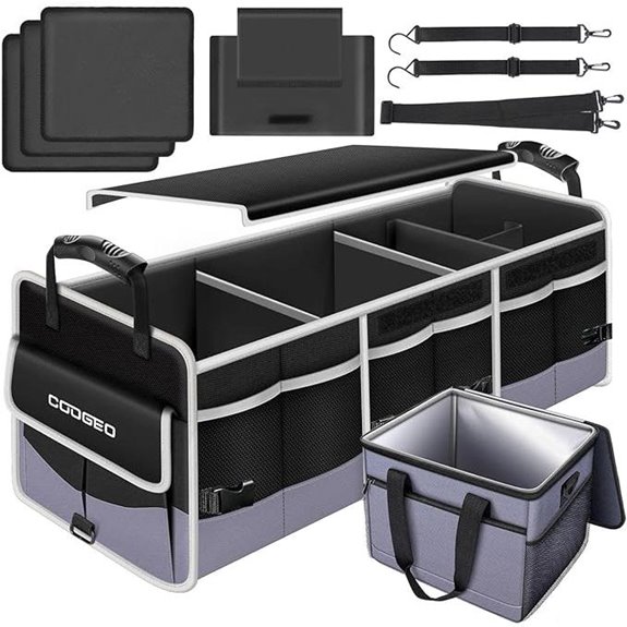Car Trunk Organizer with Cooler Bag and Compartments