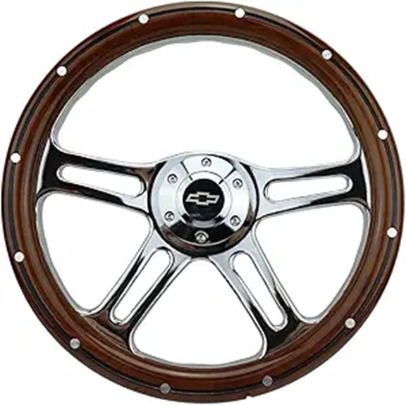 14 Chrome Steering Wheel with Mahogany Wood Wrap