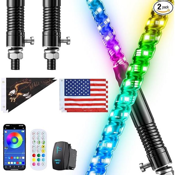 Ehaho 2-Piece 3FT RGB LED Whip Lights with Remote