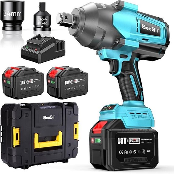 Seesii 3/4 Cordless Impact Wrench with Batteries