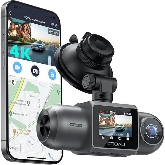 COOAU D30S 4K Dual Dash Cam with GPS and Wi-Fi