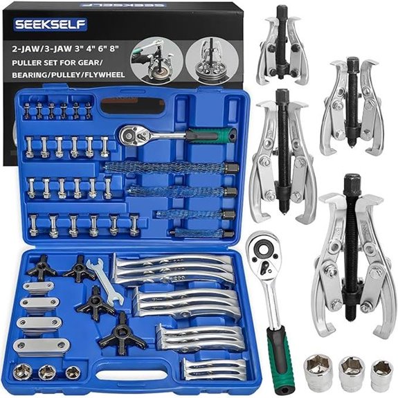 Gear Puller Set with Ratchet Wrench and Reversible Jaws