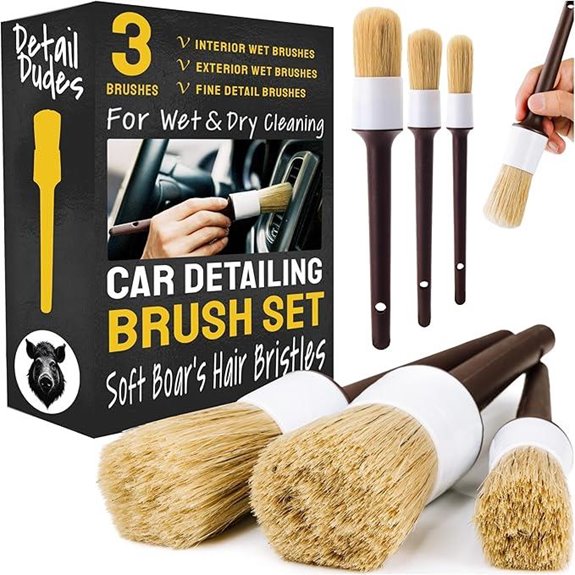Soft Boar Hair Car Detailing Brush Set (3-Pack)