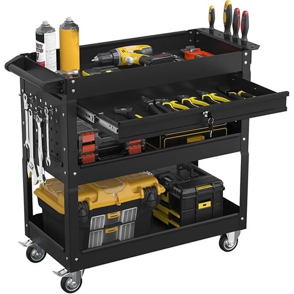 3-Tier Heavy Duty Rolling Tool Cart with Drawers