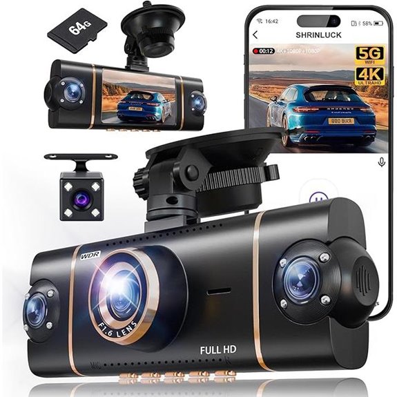 4K 360° Car Dash Cam with Night Vision & WiFi