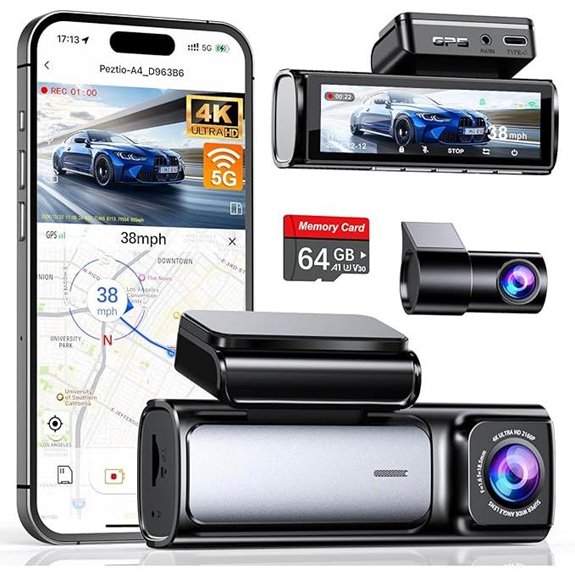 4K Dual Dash Cam with GPS WiFi Night Vision