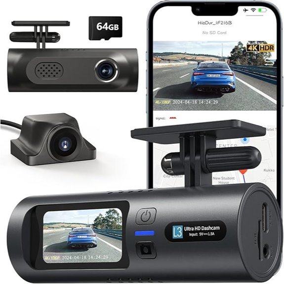 4K Dual Dash Cam with Night Vision and Wi-Fi