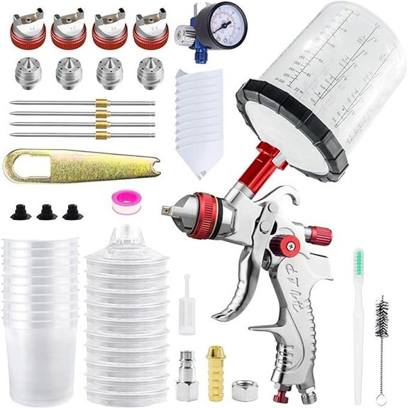 HVLP Gravity Feed Spray Gun with Nozzles and Cups