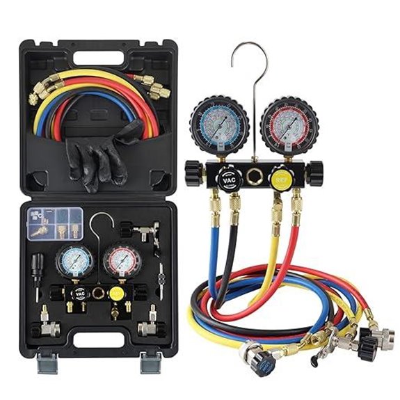 Lichamp HVAC Gauges with Hoses and Refrigerant Set