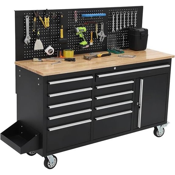 61-inch Rolling Tool Chest with Power Strip and Wood Top