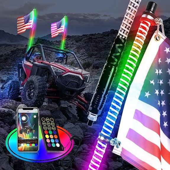 2PCS 4FT COB LED RGB UTV Whip Lights