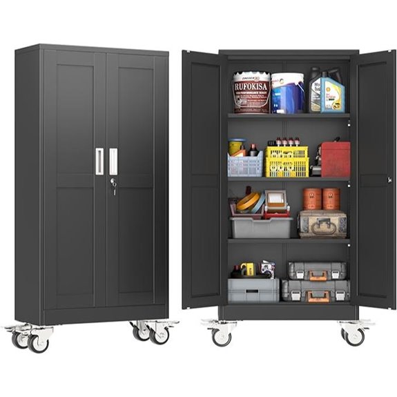 Metal Rolling Storage Cabinet with Lockable Doors