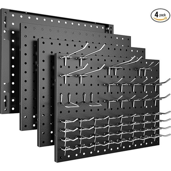 4-Pack Metal Pegboard Panels with Hooks for Organization
