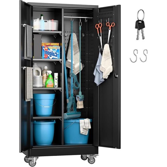 Garage Storage Cabinet with Wheels and Hooks