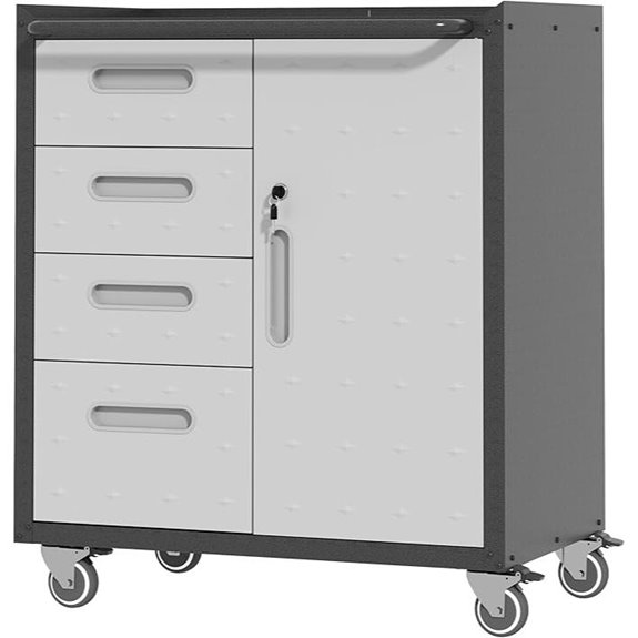 Rolling Metal Storage Cabinet with Shelves and Lock