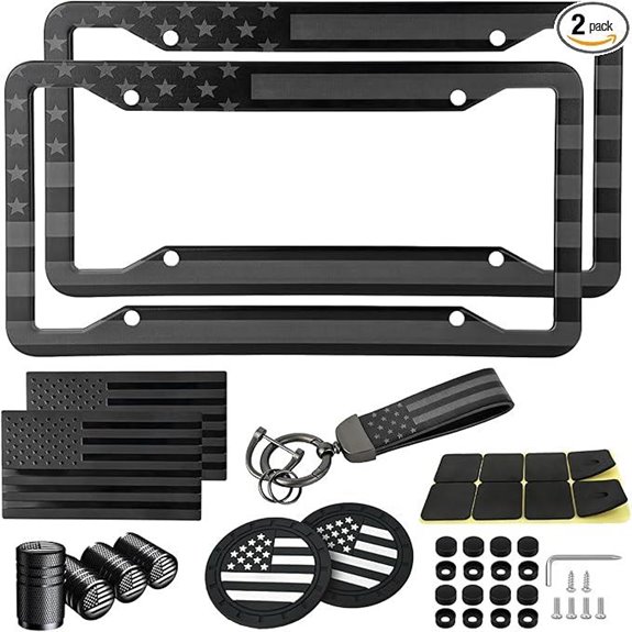 American Flag License Plate Frame Set with Accessories
