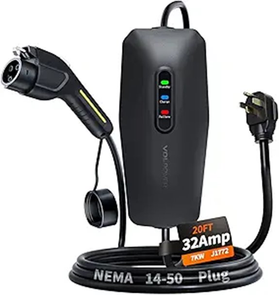 Level 2 EV Charger 32A Portable 20ft Cable