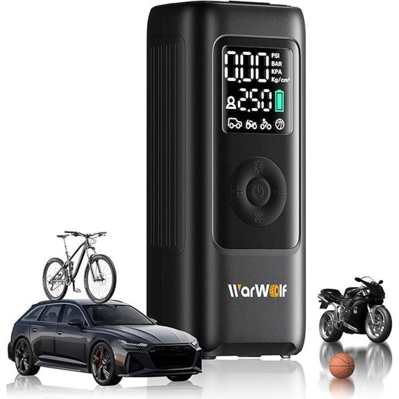 WARWOLF 160PSI Portable Tire Inflator with Digital Gauge