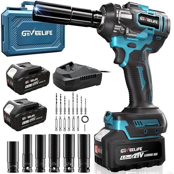 GEVEELIFE Brushless Impact Wrench 650N.m with Batteries