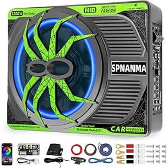 1200W Slim Car Subwoofer & Amp Package with Ambient Light