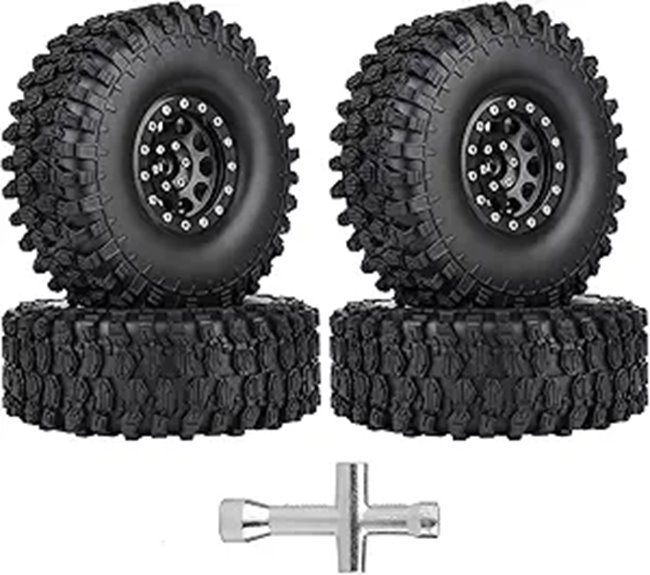 RC Beadlock Wheels and Tires Set for 1:10 Crawler