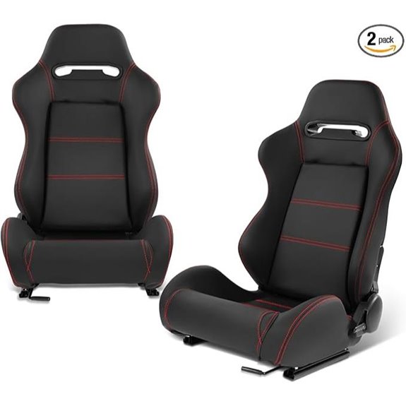 DNA MOTORING Universal Reclinable Racing Seats (Black/Red)
