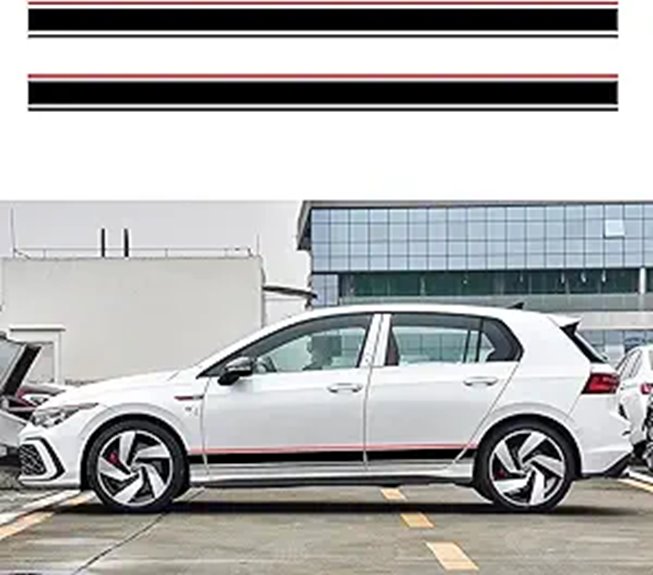 Universal Racing Stripe Car Decals (2pcs Red & Black)