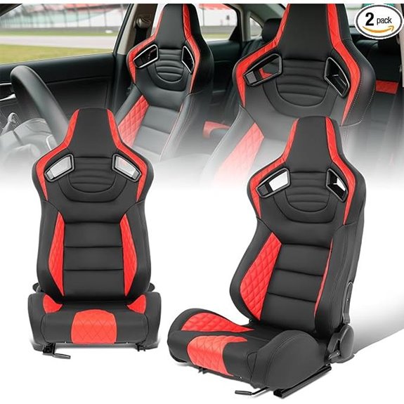 Universal Vinyl Leather Racing Bucket Seats (Red)