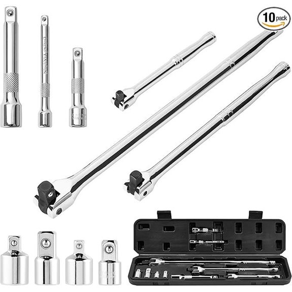 10-Piece Breaker Bar Set with Extension & Organizer