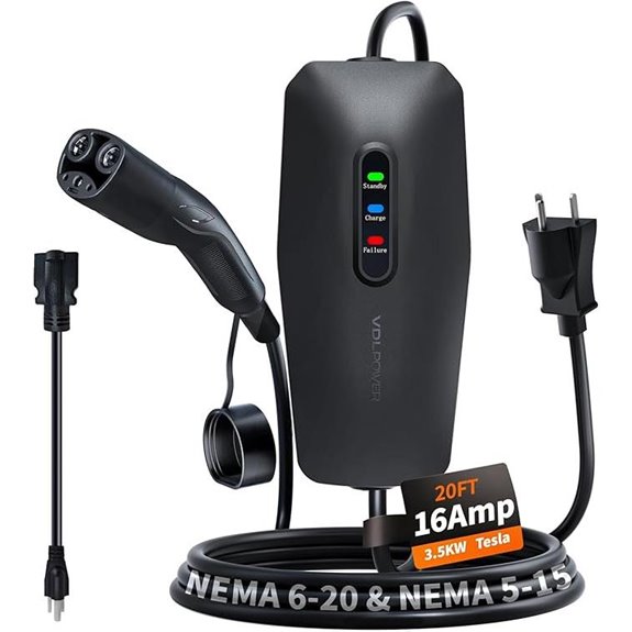 Level 1/2 EV Charger for Tesla 20ft Cable