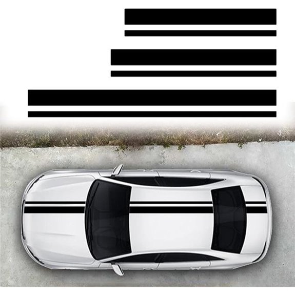 SUNJIKA 3PCS Car Vinyl Side Stripe Decals Black