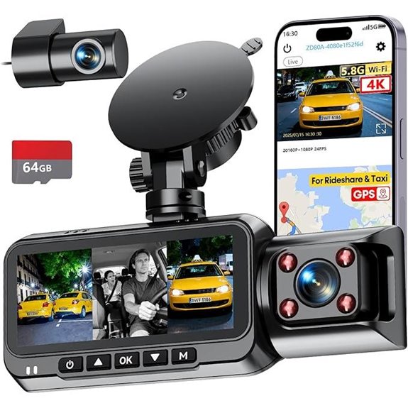 3-Channel 4K Car Dash Cam with GPS & WiFi