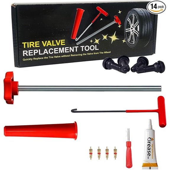 Tire Valve Stem Replacement Tool Kit with 4 Stems