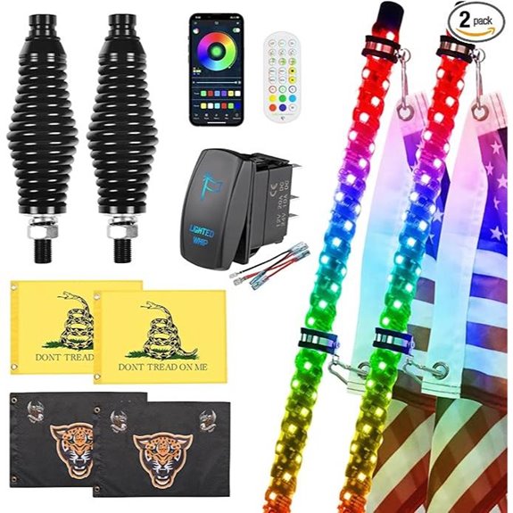 2 Pack 4FT RGB LED Whip Lights with Remote