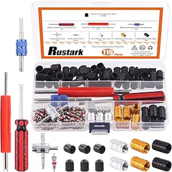 119Pcs Valve Core Remover & Tire Valve Stem Cap Kit