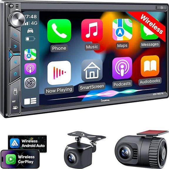 SJoyBring Wireless Double Din Car Stereo with Backup Camera