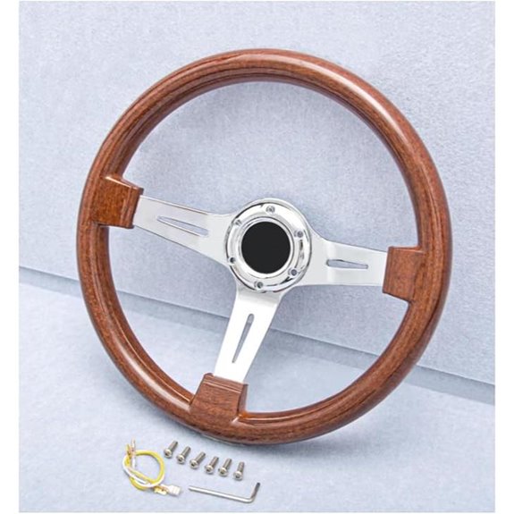 14 Wooden Grain Steering Wheel with Horn Button